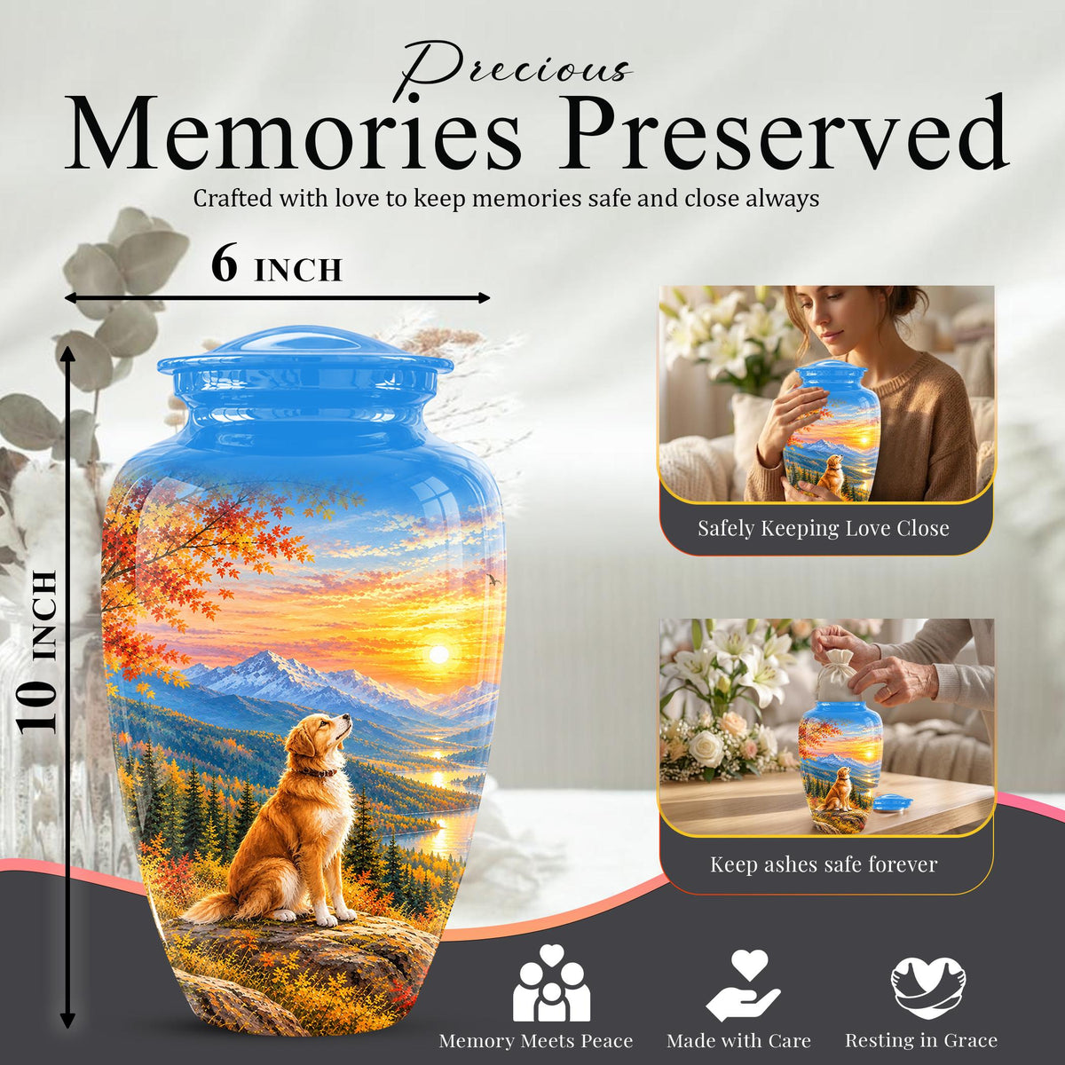 Personalized Golden Retriever Cremation Urn for Ashes, Mountain Dog Memorial Urn, Golden Retriever Tribute Urn - Nature Pet Memorial (200 Cubic)