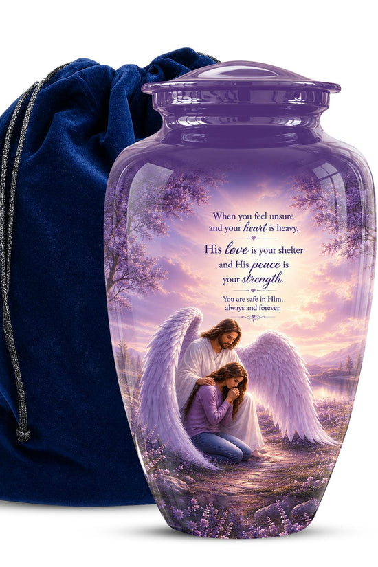 Personalized Angel Cremation Urn for Ashes - Mother and Daughter Memorial Urn, Purple Angel Wings