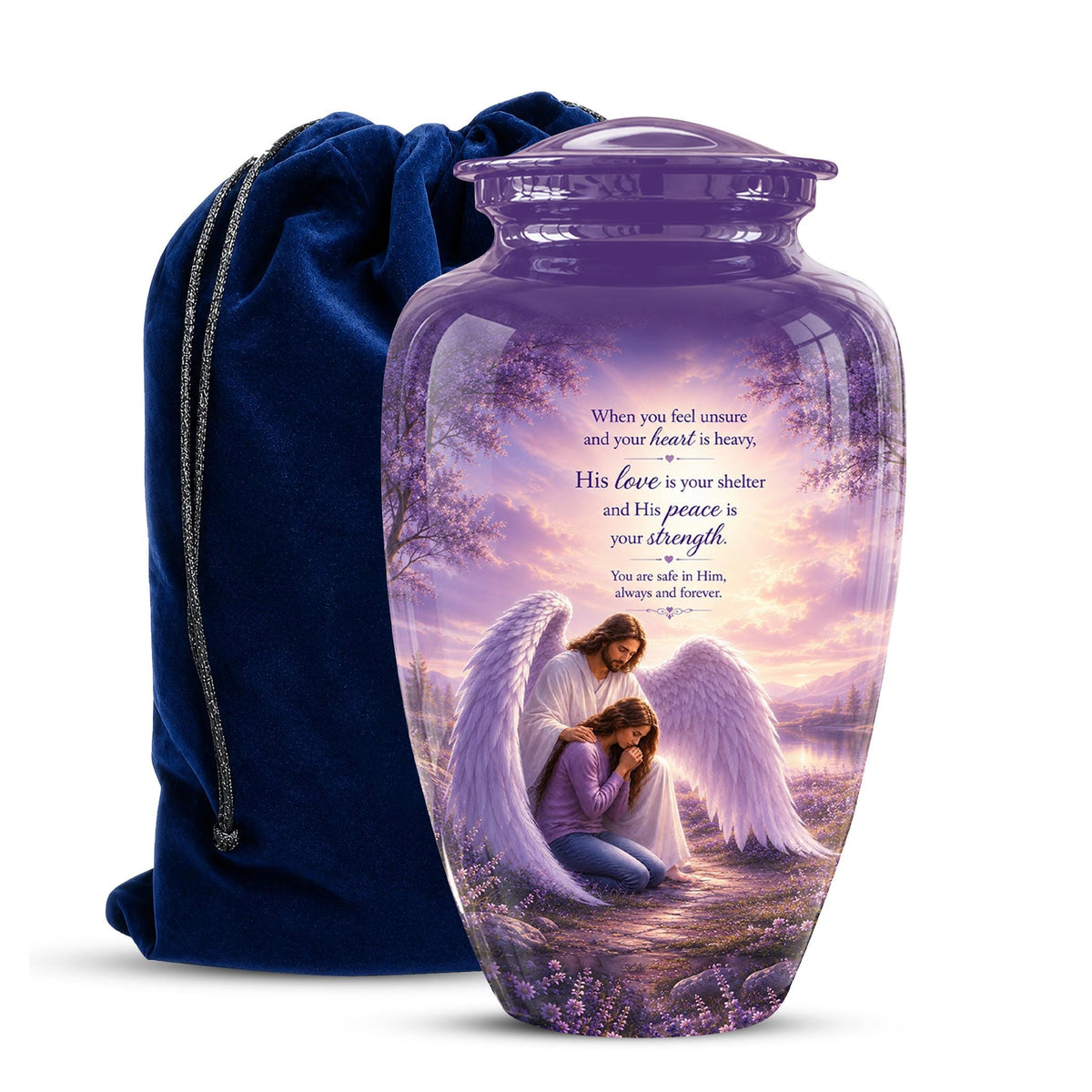 Personalized Angel Cremation Urn for Ashes - Mother and Daughter Memorial Urn, Purple Angel Wings