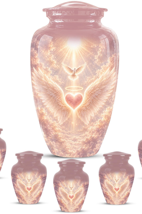Personalized Angel Wings Cremation Urn for Ashes - Pink Heart Memorial Urn, Heavenly Dove Tribute