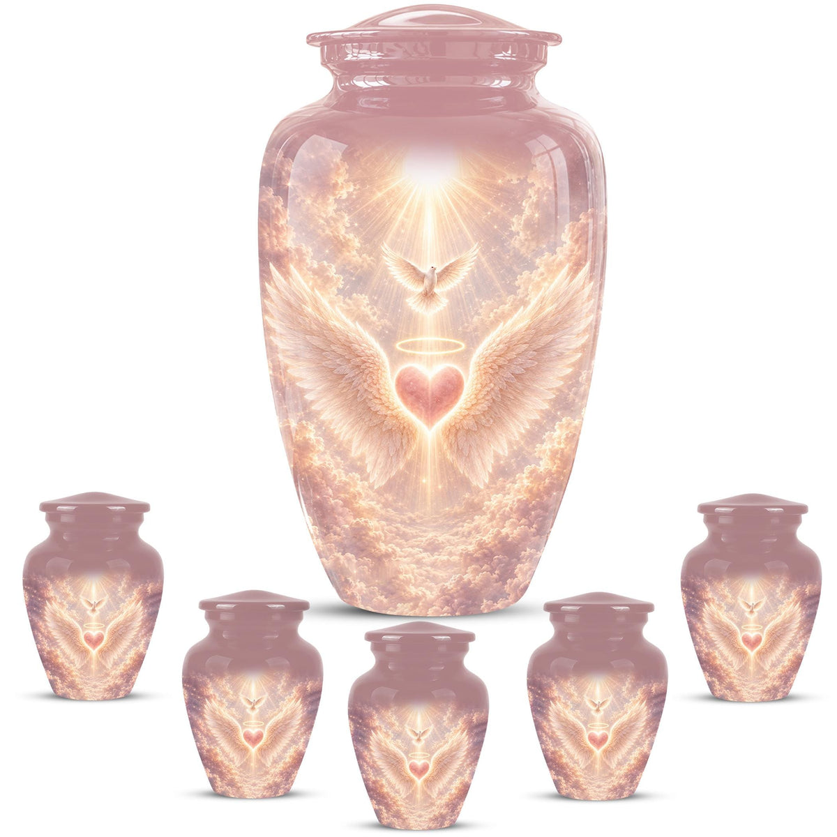 Personalized Angel Wings Cremation Urn for Ashes - Pink Heart Memorial Urn, Heavenly Dove Tribute
