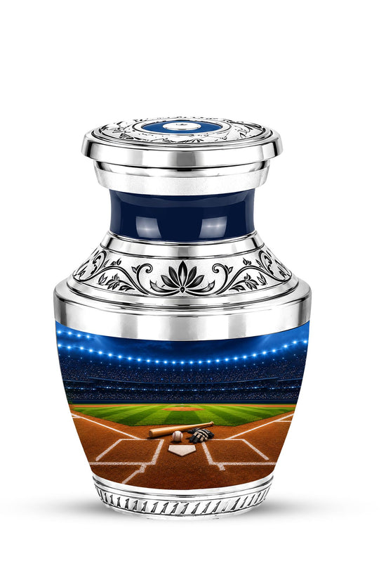 Baseball Cremation Urn for Ashes - Silver Baseball Stadium Memorial Urn