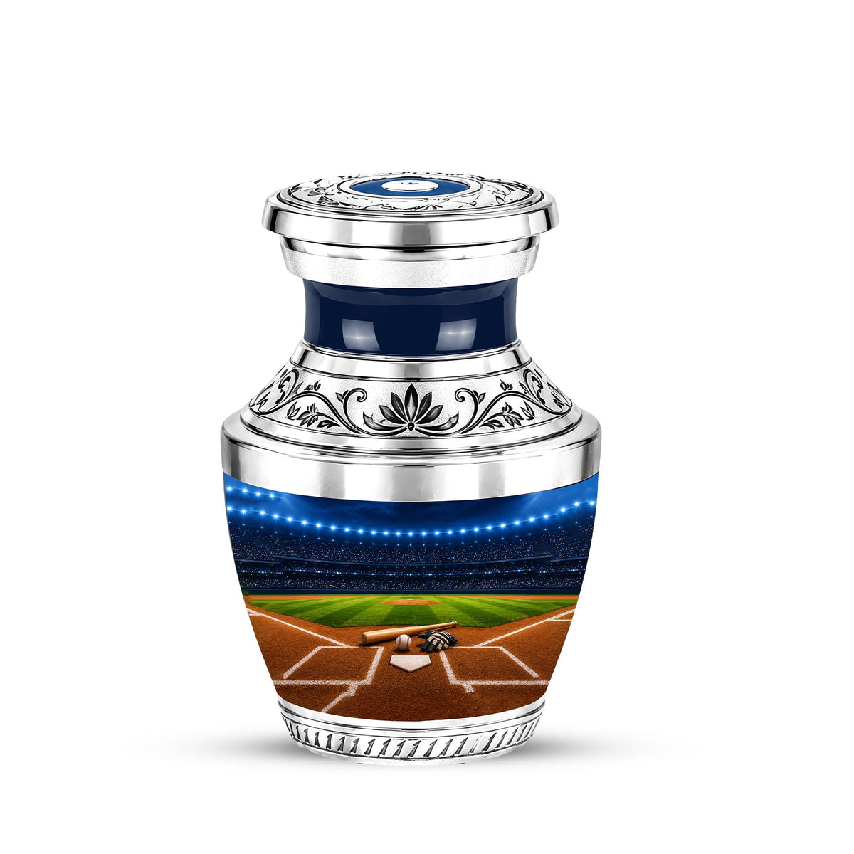 Baseball Cremation Urn for Ashes - Silver Baseball Stadium Memorial Urn