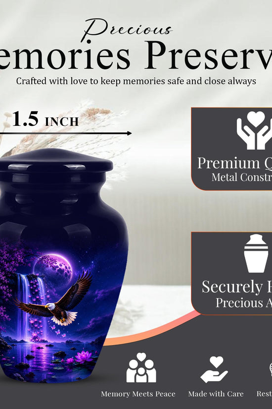 Eagle Cremation Urn for Ashes - Purple Waterfall Bald Eagle Memorial Urn