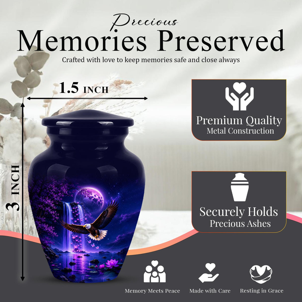 Eagle Cremation Urn for Ashes - Purple Waterfall Bald Eagle Memorial Urn