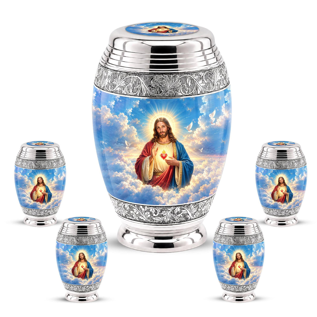 Personalized Jesus Cremation Urn - Christian Memorial Ashes, Sacred Heart (200 Cubic)