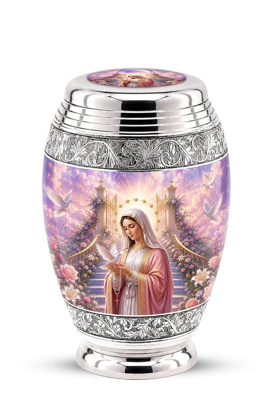 Personalized Mother Mary Cremation Urn, Catholic Memorial Ashes, Religious Funeral Urn
