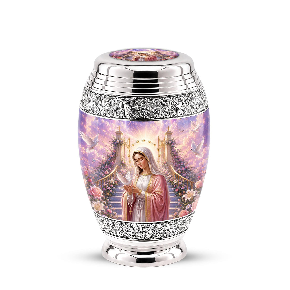 Personalized Mother Mary Cremation Urn, Catholic Memorial Ashes, Religious Funeral Urn
