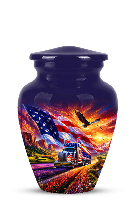 American Flag Truck Cremation Urn for Ashes - Patriotic Eagle Memorial Urn