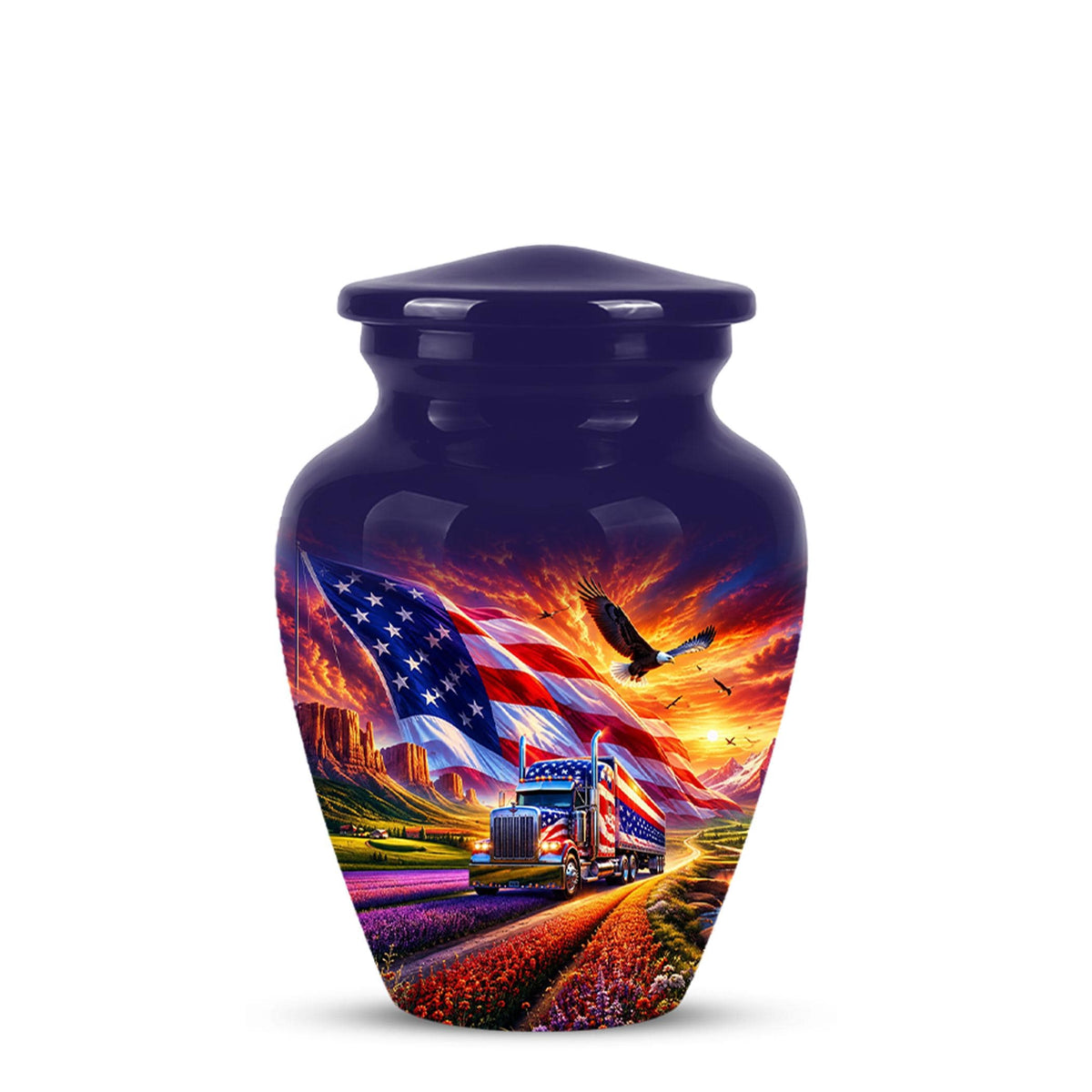American Flag Truck Cremation Urn for Ashes - Patriotic Eagle Memorial Urn