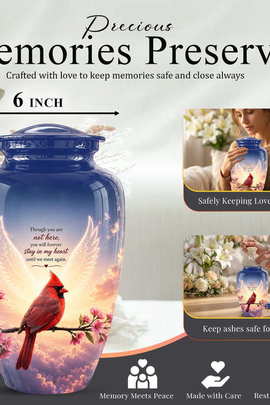 Personalized Cardinal Cremation Urn for Ashes, Red Cardinal Memorial Urn, Angel Wings Bird Tribute Urn - In Loving Memory Memorial (200 Cubic)