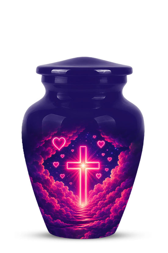 Christian Cremation Urn, Glowing Cross Memorial, Adult Ashes Urn, Religious Funeral Keepsake