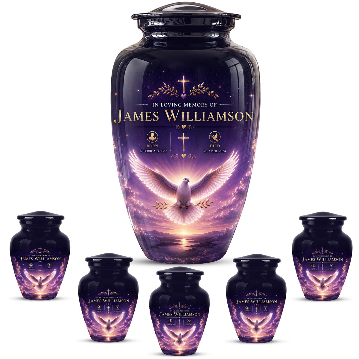 Personalized Purple Dove Cremation Urn - Peaceful Memorial Tribute (Adult)