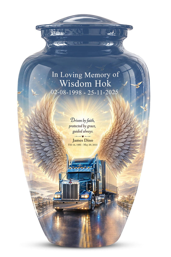 Personalized Truck Cremation Urn - Angel Wings Memorial Keepsake