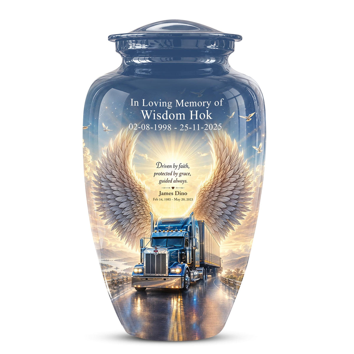 Personalized Truck Cremation Urn - Angel Wings Memorial Keepsake