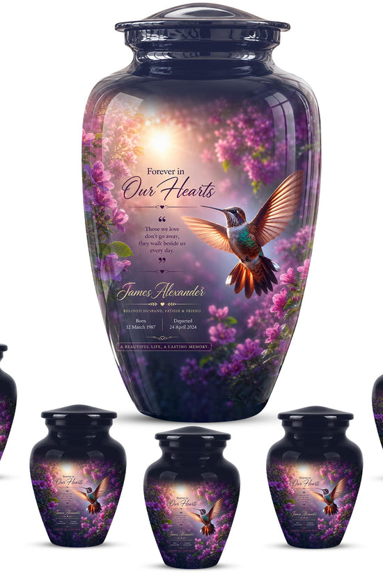 Personalized Hummingbird Cremation Urn - Floral Memorial Tribute for Ashes