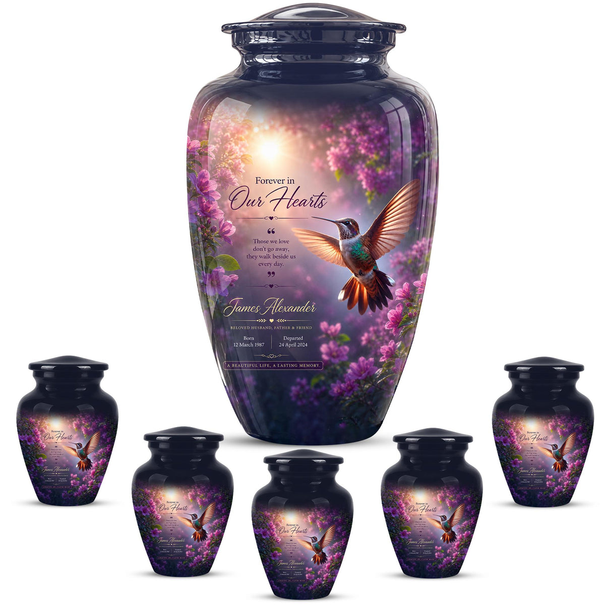 Personalized Hummingbird Cremation Urn - Floral Memorial Tribute for Ashes
