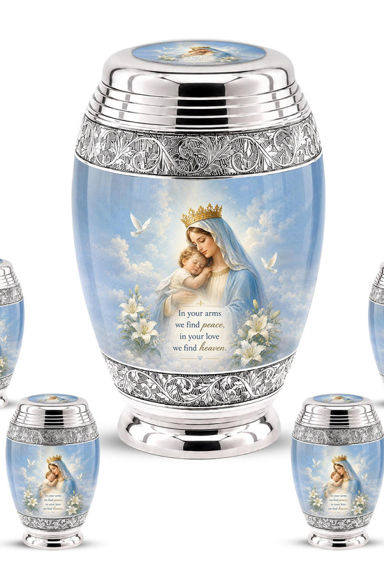 Personalized Virgin Mary Cremation Urn for Ashes - Mother and Child Catholic Memorial Urn, Mary and Jesus Religious Tribute