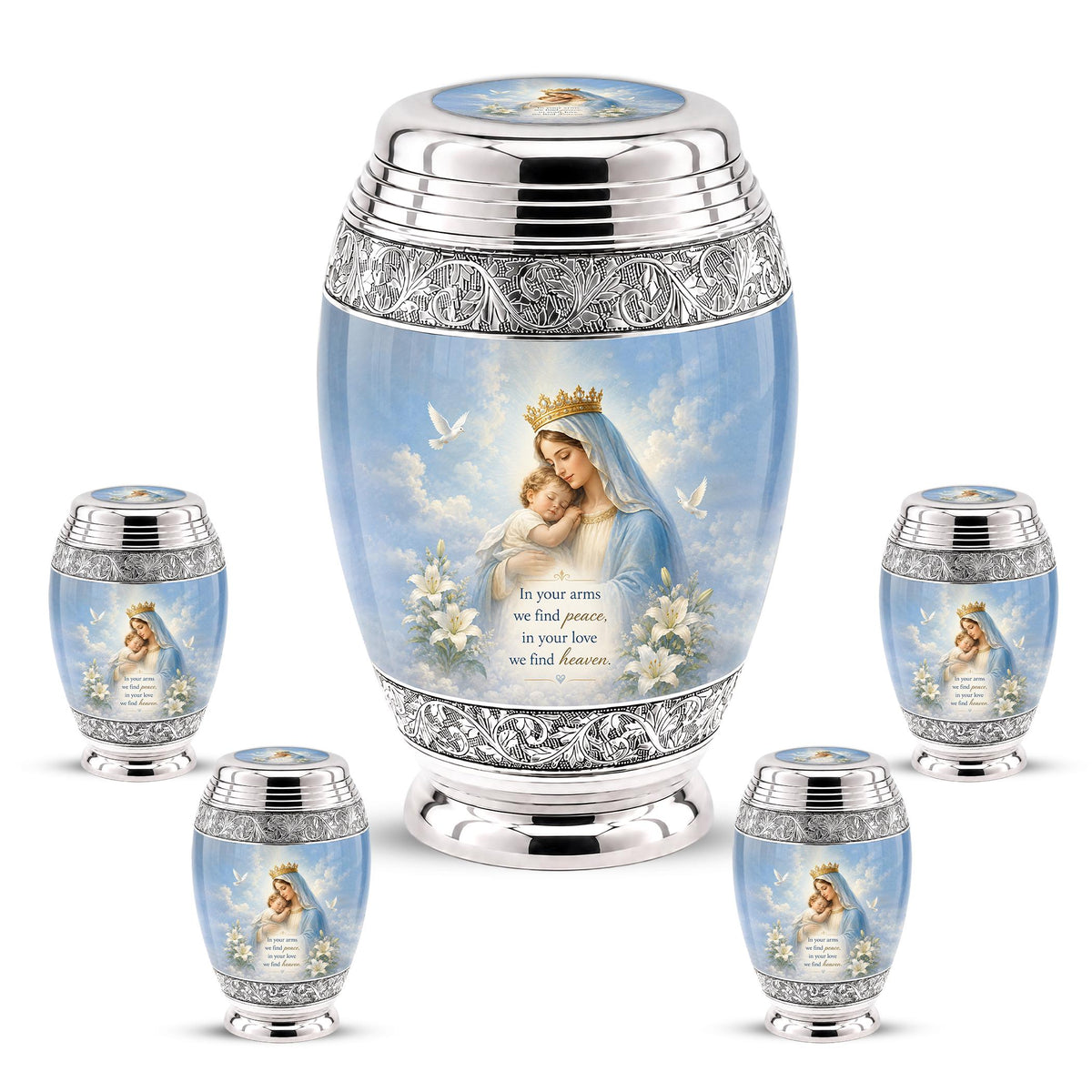 Personalized Virgin Mary Cremation Urn for Ashes - Mother and Child Catholic Memorial Urn, Mary and Jesus Religious Tribute