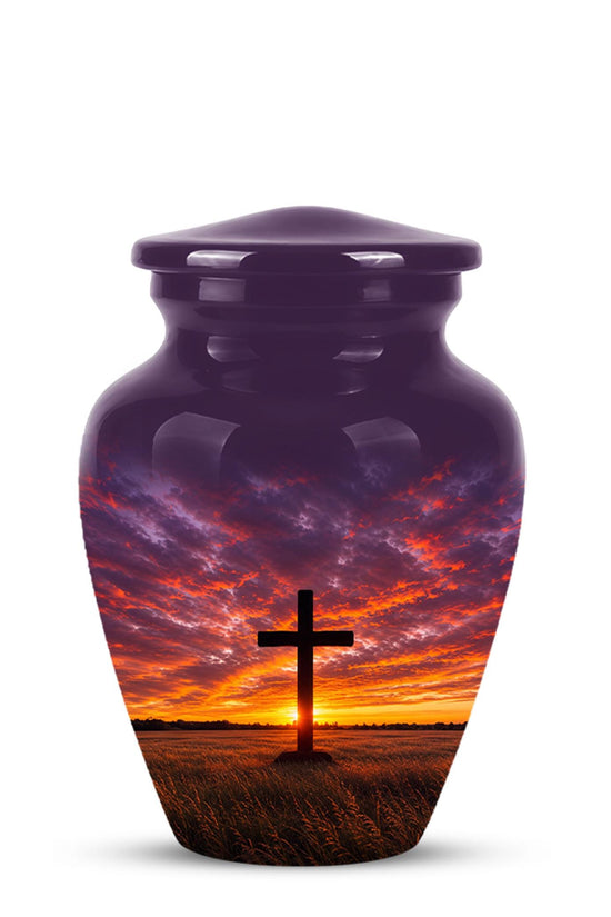 Personalized Cross Cremation Urn, Sunset Memorial Keepsake, Christian Ashes Tribute