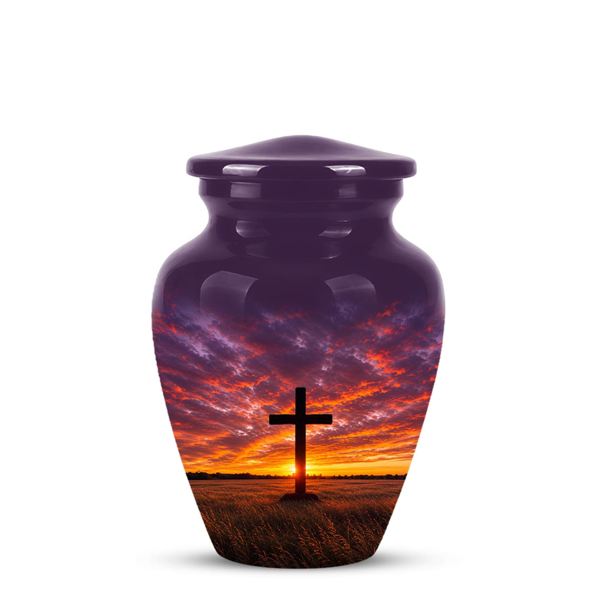 Personalized Cross Cremation Urn, Sunset Memorial Keepsake, Christian Ashes Tribute