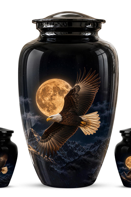 Bald Eagle Cremation Urn for Ashes - Golden Full Moon Mountain Memorial Urn