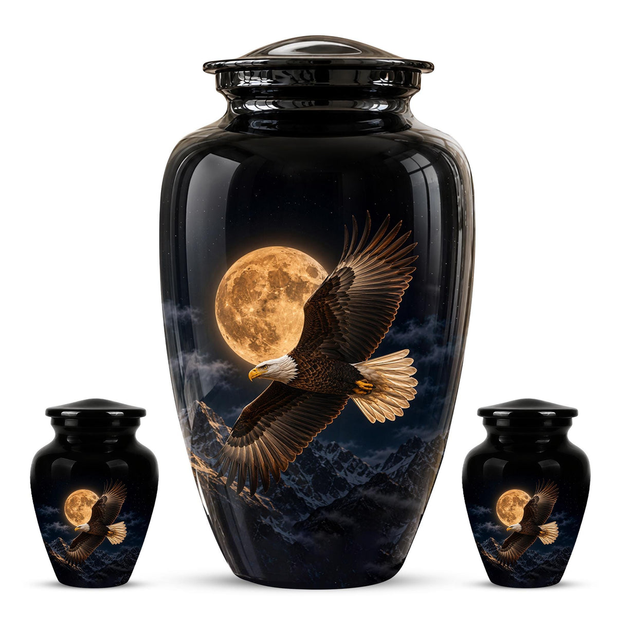 Bald Eagle Cremation Urn for Ashes - Golden Full Moon Mountain Memorial Urn