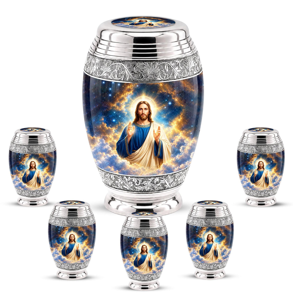 Personalized Jesus Cremation Urn - Celestial Christian Memorial Ashes Urn (200 Cubic)