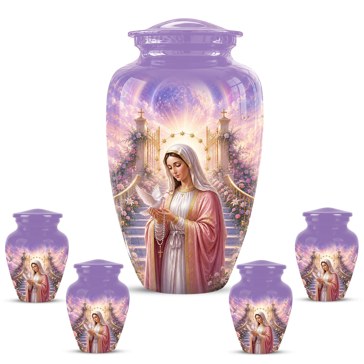 Personalized Virgin Mary Cremation Urn for Ashes - Our Lady of Grace Memorial Urn, Catholic Rosary Tribute