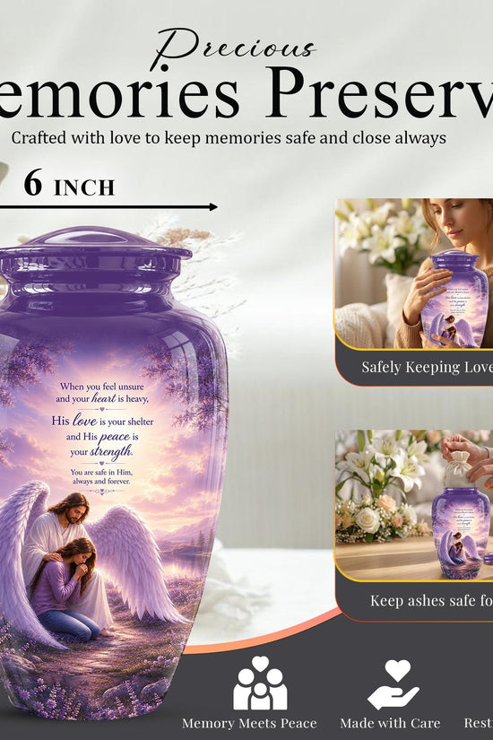 Personalized Angel Cremation Urn for Ashes - Mother and Daughter Memorial Urn, Purple Angel Wings