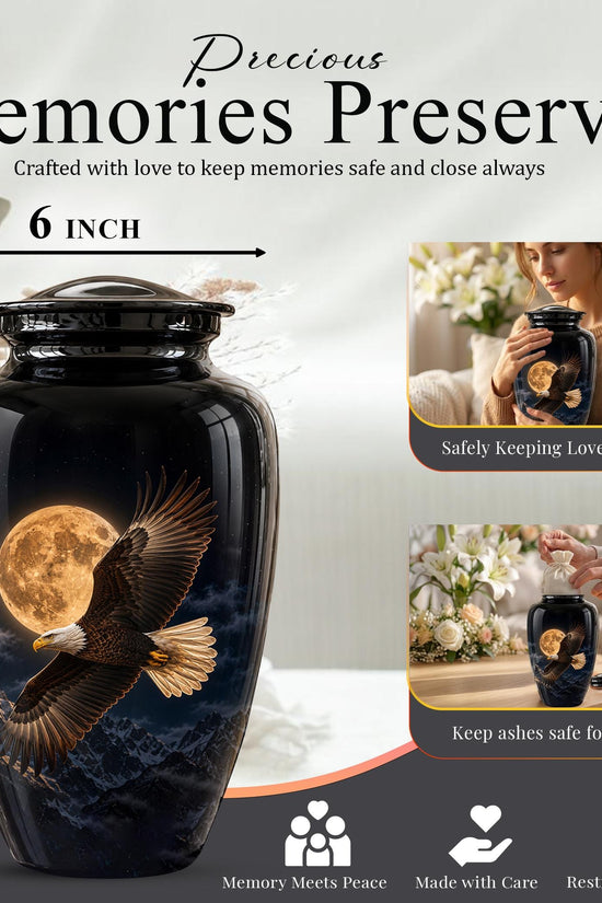 Bald Eagle Cremation Urn for Ashes - Golden Full Moon Mountain Memorial Urn
