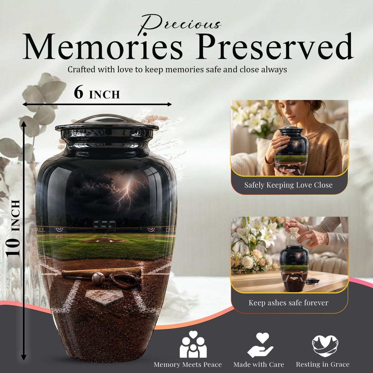 Personalized Baseball Cremation Urn - Adult Memorial Keepsake Urn