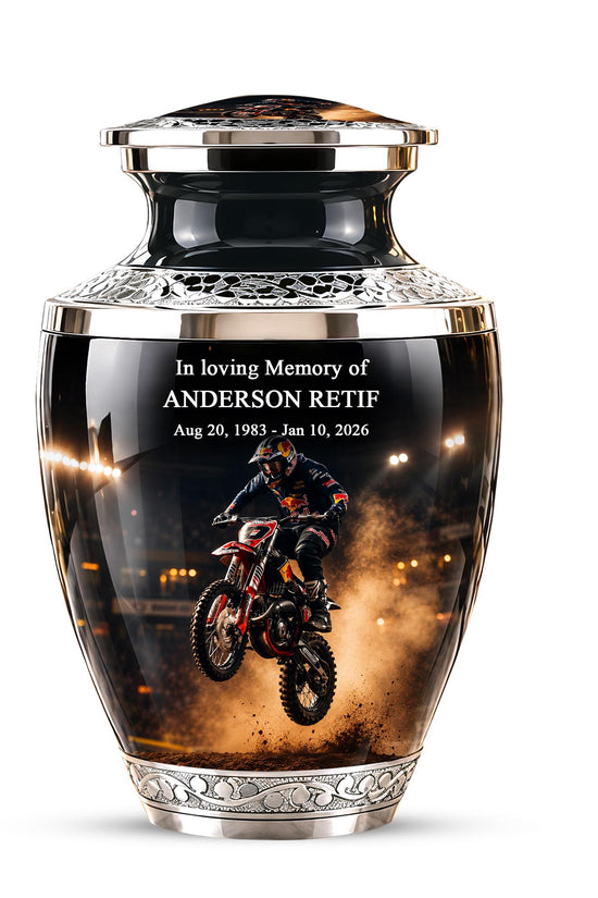 Personalized Motorcycle Cremation Urn, Biker Memorial Ashes (Adult)