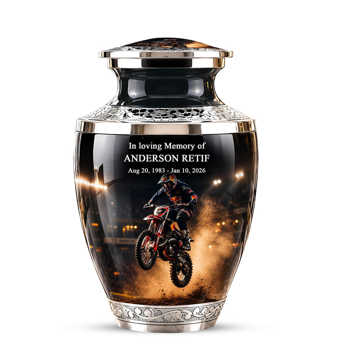 Personalized Motorcycle Cremation Urn, Biker Memorial Ashes (Adult)