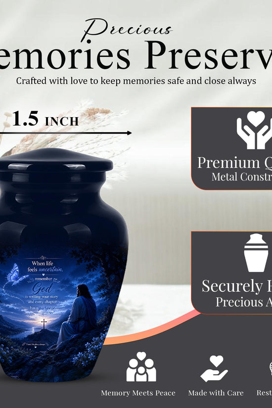 Personalized Jesus Cremation Urn for Ashes, Christian Memorial Urn - In Loving Memory Religious Tribute