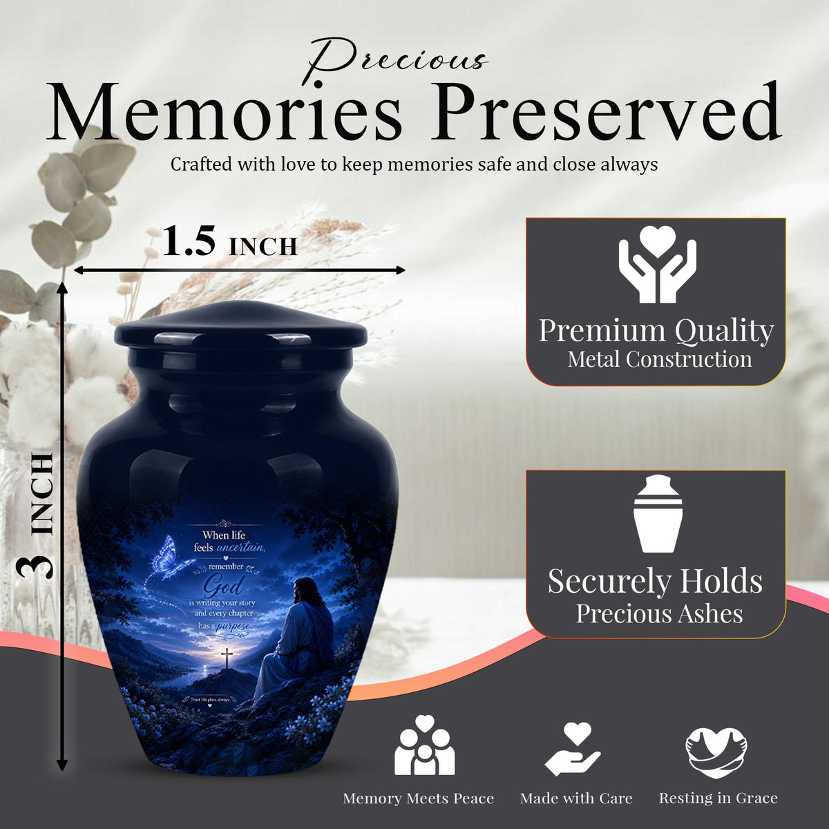 Personalized Jesus Cremation Urn for Ashes, Christian Memorial Urn - In Loving Memory Religious Tribute