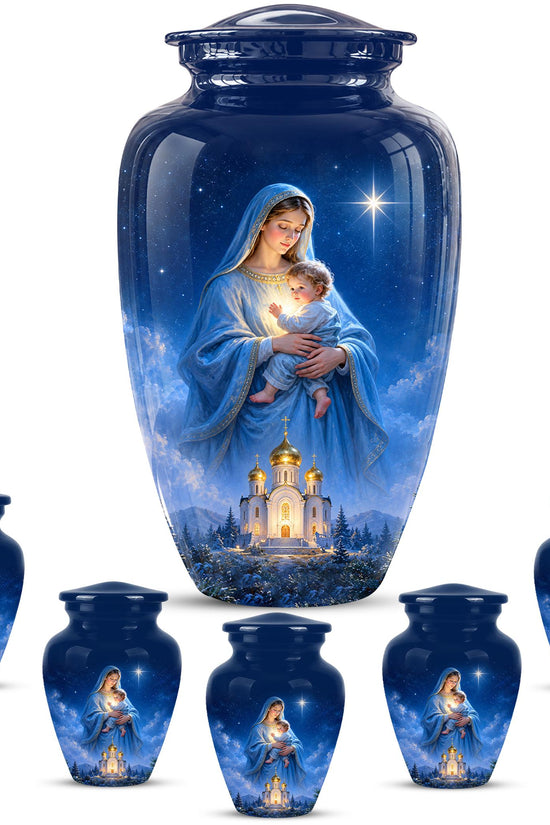 Personalized Mother Mary Cremation Urn, Catholic Memorial Keepsake (Custom Photo)