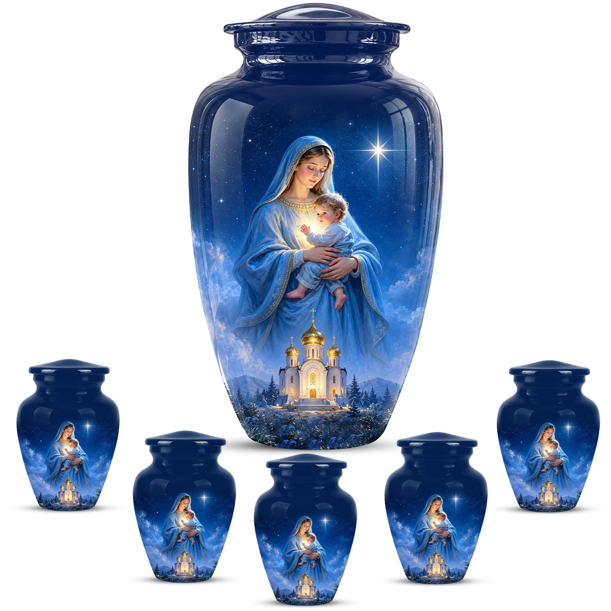 Personalized Mother Mary Cremation Urn, Catholic Memorial Keepsake (Custom Photo)