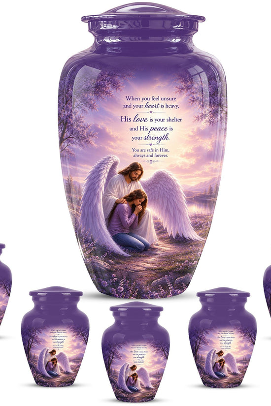 Personalized Angel Cremation Urn for Ashes - Mother and Daughter Memorial Urn, Purple Angel Wings