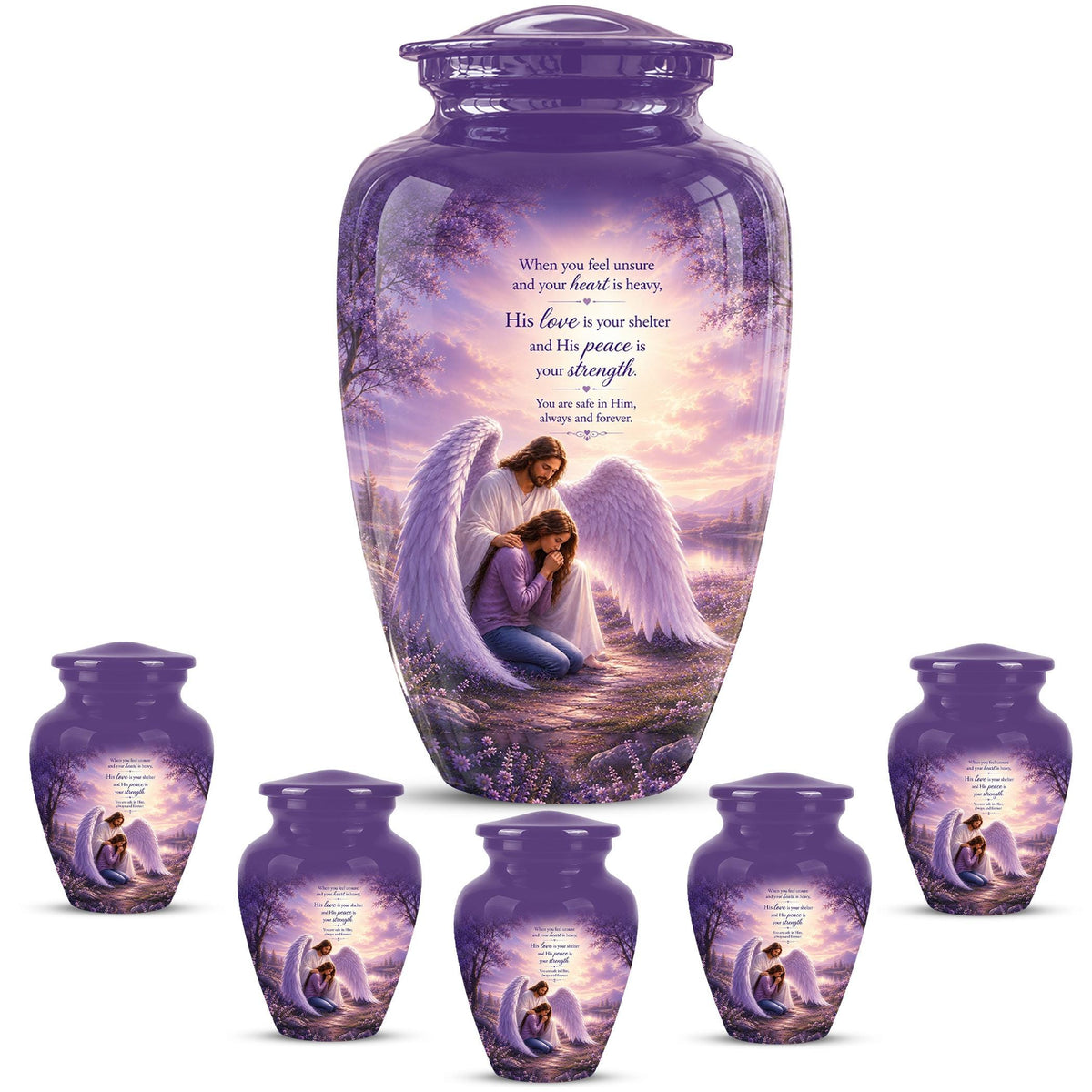 Personalized Angel Cremation Urn for Ashes - Mother and Daughter Memorial Urn, Purple Angel Wings