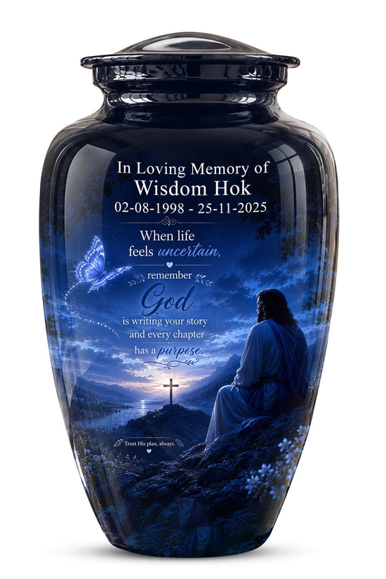 Personalized Jesus Cremation Urn for Ashes, Christian Memorial Urn - In Loving Memory Religious Tribute