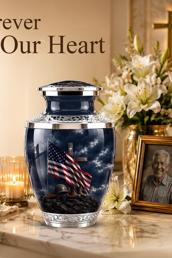 Military Cremation Urn, Patriotic Veteran Memorial Ashes, American Flag Tribute
