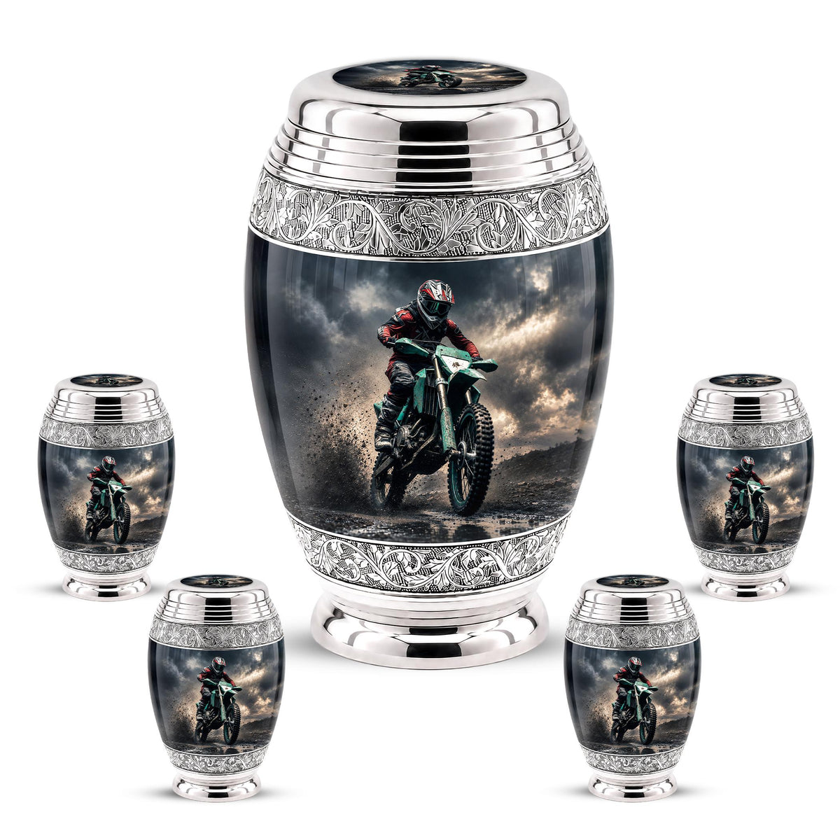Personalized Motocross Rider Cremation Urn, Glossy Black Finish, Memorial Keepsake