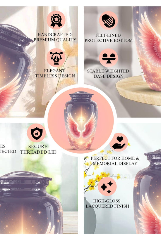 Pink Angel Wings Memorial Urn - Personalized Heavenly Cremation Urn