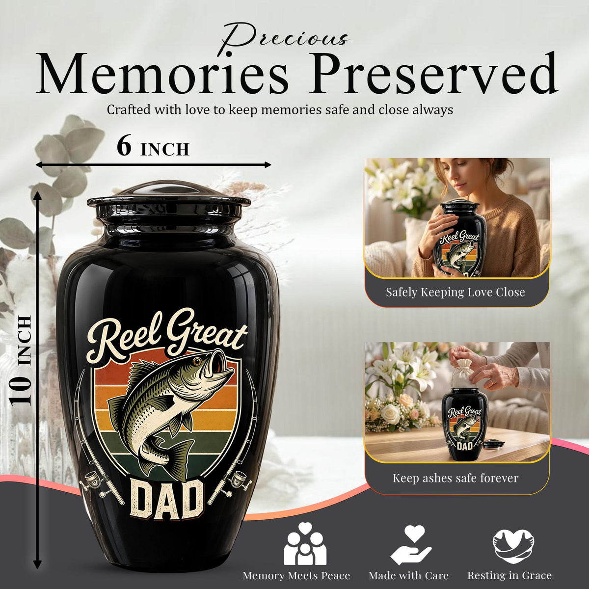 Personalized Fishing Memorial Urn for Dad - Adults Ashes For Memorial Urn