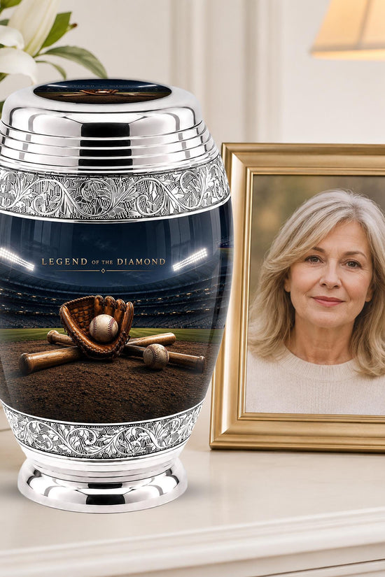 Baseball Cremation Urn for Ashes - Baseball Glove and Bat Memorial Urn