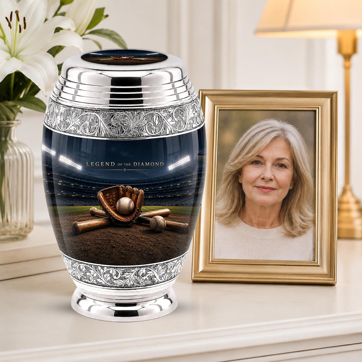 Baseball Cremation Urn for Ashes - Baseball Glove and Bat Memorial Urn