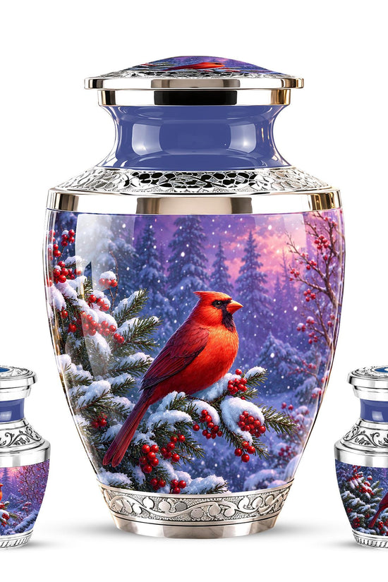 Personalized Cardinal Memorial Urn, Winter Bird Ashes Keepsake (200 Cubic)