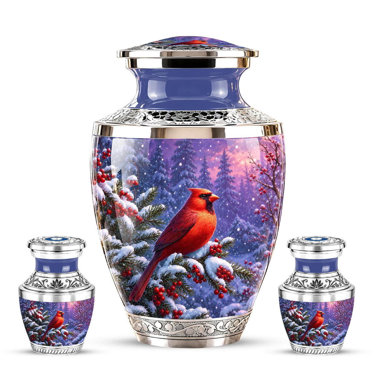 Personalized Cardinal Memorial Urn, Winter Bird Ashes Keepsake (200 Cubic)