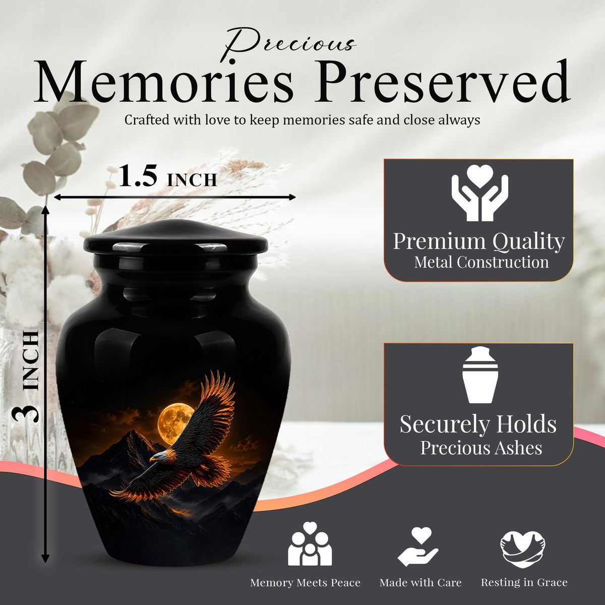 Eagle Cremation Urn for Ashes - Black Bald Eagle Memorial Urn